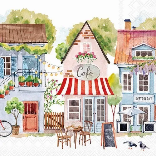 Servietten Cottages  Cafe Restaurant Häuser Dorf Sommer Blumen Natur  33x33cm 20