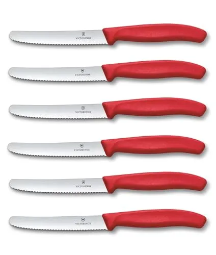 Victorinox Tomaten- und Tafelmesser, Rot - Buttermesser für den täglichen Gebrauch, extra scharfer Wellenschliff und ergonomischer Griff für besten Komfort. Hergestellt in der Schweiz, ideal für jede Küche.