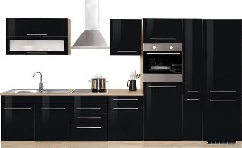 KOCHSTATION Küchenzeile KS-Eton, 360 cm mit E-Geräten - Küchenzeilen mit umfangreicher Ausstattung, inklusive Kochfeld, Backofen und Kühlschrank. Ideal für Hobbyköche mit viel Stauraum und anpassbarem Design.