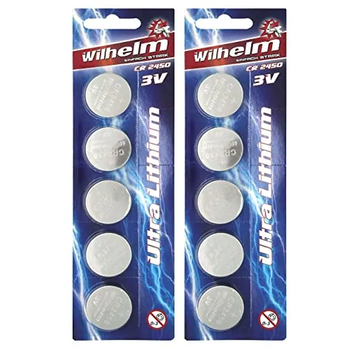 CR2450 WILHELM Lithium Knopfzelle 3V 600mAh ø24,5x5,0mm Batterie DL 2450 10 x