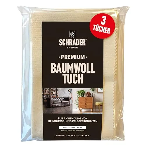 Schrader Premium Baumwolltuch - Poliertuch für alle Oberflächen, Möbel, Kleidung, Leder, Holz - cremefarben - 25x33cm - 3 Stück