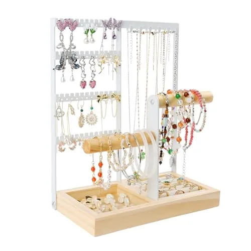NVIYAM Schmuckständer Schmuckhalter, Kettenhalter Ohrring ständer Schmuck Organizer mit Holz Base, Uhrenständer Schmuckaufbewahrung für Ringe, Ohrringe, Halsketten, Armbänder, Uhren