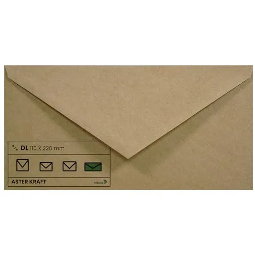 Netuno 25 Umschläge Kraftpapier Naturbraun DIN Lang 110 x 220 mm 100g Aster Kraft lange Briefumschläge für Einladungskarten Geburtstagskarten Weihnachtskarten Hochzeitskarten Briefkuverts elegant