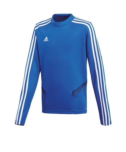 Adidas Tiro 19 Trainingssweatshirt - Blau, Atmungsaktives Fußball-Oberteil - Sweatshirts, atmungsaktiv und schnell trocknend, ideal für sportliche Aktivitäten bei Hitze, mit Daumenöffnungen und Mesh-Einsätzen für optimale Luftzirkulation.