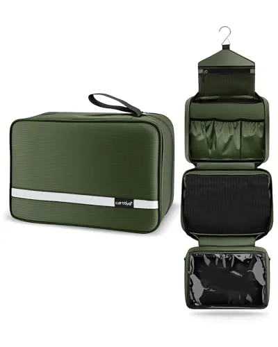 Carttiya Kulturbeutel zum Aufhängen, Kulturbeutel Herren Damen, Kosmetiktasche Groß Waschtasche Reise Waschbeutel Cosmetic Bag Makeup Tasche Kulturtaschen Toilettentasche mit Haken (Dunkelgrün)