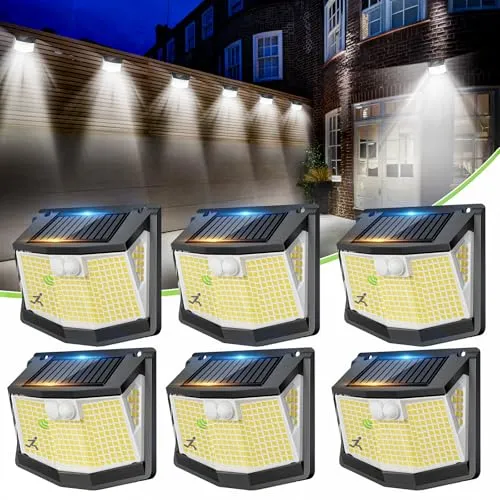 Solarlampen für Außen mit Bewegungsmelder - 248 LED Aussen Solar Lampe 6 Stück Outdoor 3 Modi Strahler mit 270°Beleuchtungswinkel IP65 Wasserdichte Solarlampe Aussenleuchte für Garten Hof Stufen Deck