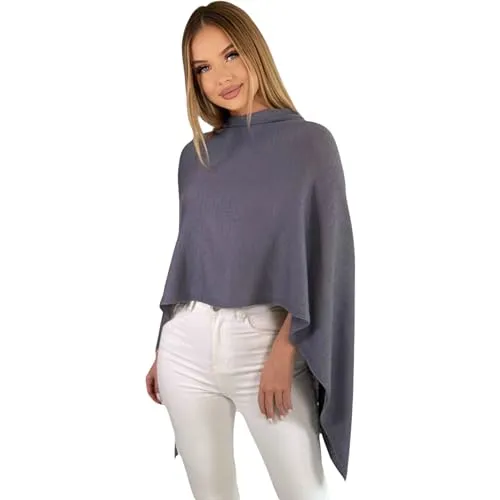 Mississhop 221 Poncho aus Mischgewebe für Damen - Eleganter Überwurf in Graphit - Stylischer Poncho für Damen in Einheitsgröße 34-44, ideal für den Herbst/Winter. Der weiche Stoff sorgt für hohen Tragekomfort. Vielseitig kombinierbar als Jacke oder Pullover - ein modischer Allrounder!