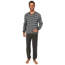 Normann Pyjama Herren Frottee Schlafanzug mit Bündchen in Streifenoptik - 291 13 580 grau 54