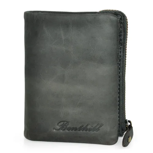 Benthill Geldbörse Klein - Slim Wallet mit RFID-Schutz - Geldbörse aus echtem Leder in Olive-Grau, mit 6 Kartenfächern, Münzfach und Reißverschlussfach. Ideal für sicheres Aufbewahren Ihrer Karten dank RFID-Schutz.