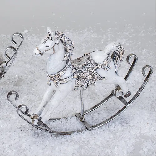 weihnachtliche Dekofigur Schaukelpferd L. 21cm weiß silber Formano W25