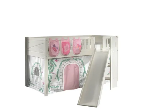 aufm Kessel Bettgestell Spielbett mit Rutsche Karyl 208x204x114 Kinderbett Massivholz Birdy (inkl. Versand, Lieferung bis Verwendungsstelle), Liegefläche 90 x 200, Rutsche im 33° Winkel, Rolllattenrost, Textilset 58