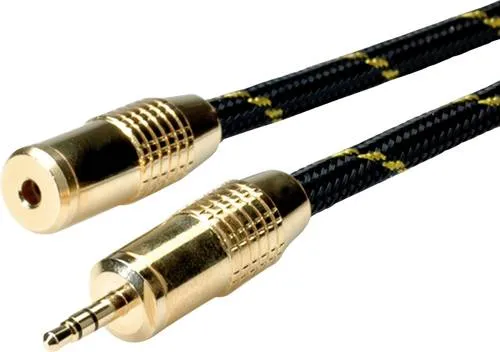 Roline 11.09.4755 Klinke Audio Verlängerungskabel [1x Klinkenstecker 3.5mm - 1x Klinkenbuchse 3.5 mm] 5.00m Schwarz/Gold Geschirmt