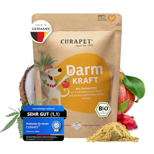 Bio Darmpulver für Hunde – CURAPET – mit Probiotika & Präbiotika zur Unterstützung Einer ausgewogenen Verdauung und Darmflora – 200 g (bis zu 80 Portionen)