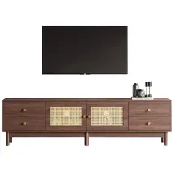 Okwish TV-Schrank Rotbraun, 180x44x35 cm mit Rattantüren - Moderner TV-Schrank aus Holzwerkstoff mit Rattantüren, ideal für Fernseher bis 80 Zoll. Bietet großzügigen Stauraum und komfortable Nutzung durch hydraulische Scharniere. Perfekt für ein stilvolles Wohnzimmer.
