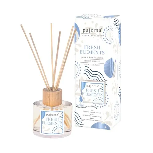 Raumduft Diffuser Fresh Elements, 100 ml mit Stäbchen - Essential Oils Lufterfrischer in Geschenkverpackung | Spritzige Mischung aus Bergamotte, Grapefruit & Karamell | Wohn-, Schlaf-, Bad, WC, Hotel