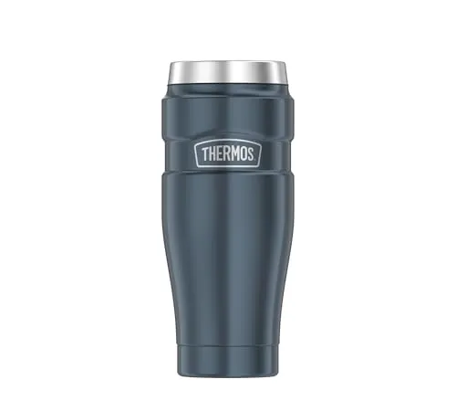 Thermos STAINLESS KING Thermobecher aus Edelstahl ice grey 0,47l - Coffee to Go Becher, absolut dicht, spülmaschinenfest, 7h heiß & 18h kalt, mit Haken für Teebeutel, BPA-frei