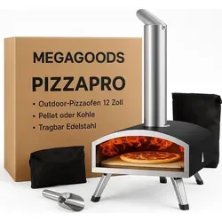 MEGAGOODS Outdoor Pizzaofen 12 Zoll, tragbar aus Edelstahl