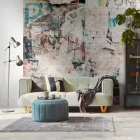 PROFHOME 399271-GU Fototapete Graffiti Beige Blau Braun - Stylische Vliestapete im Used Look für kreative Räume. Mit 10,39 m² Fläche ideal für Wohnzimmer, Schlafzimmer oder Flur. Restlos trocken abziehbar und leicht zu verarbeiten.