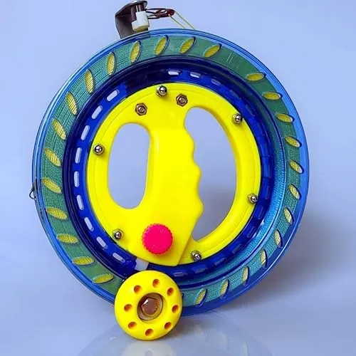 Flying Hoofer 7,2-Zoll-Drachenrolle für Kinder und Erwachsene mit Sicherheitsverriegelungsfunktion, 650 Fuß hochfester Drachenschnur und Verbindungsstücken (Blau)