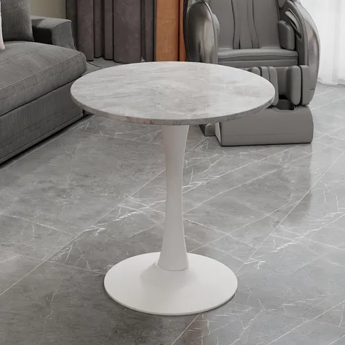 Odikalo Couchtisch im Mid-Century-Modern-Stil – Runder Beistelltisch mit Marmorplatte