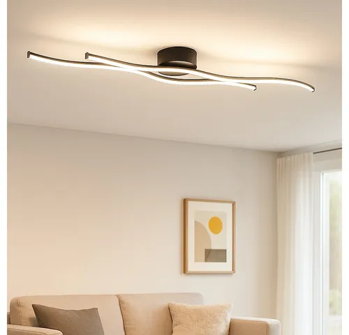 GLOBO LIGHTING LED Deckenleuchte, Leuchtmittel inklusive, Warmweiß, Deckenleuchte Wohnzimmerlampe LED Deckenlampe Metall Schwarz L 110,4