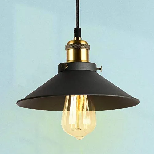 Lrpiyvo Pendelleuchte Vintage Industrial Kronleuchter Schwarz Metall Hängelampe Industrie Deckenlampe Hängend Led Pendellampe für Esstisch Wohnzimmer Schlafzimmer Küche (22cm)