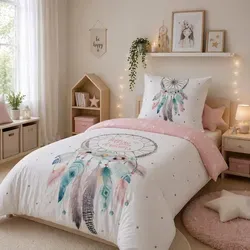 Traumfänger Bettwäsche Set Rosa 2-teilig - 100% Baumwolle mit Reißverschluss - Bettwäsche Set 2-teilig für Mädchen, bestehend aus Deckenbezug 135x200 cm und Kissenbezug 80x80 cm. Hergestellt aus 100% Baumwolle, maschinenwaschbar und trocknergeeignet, ideal für einen stilvollen Schlaf.