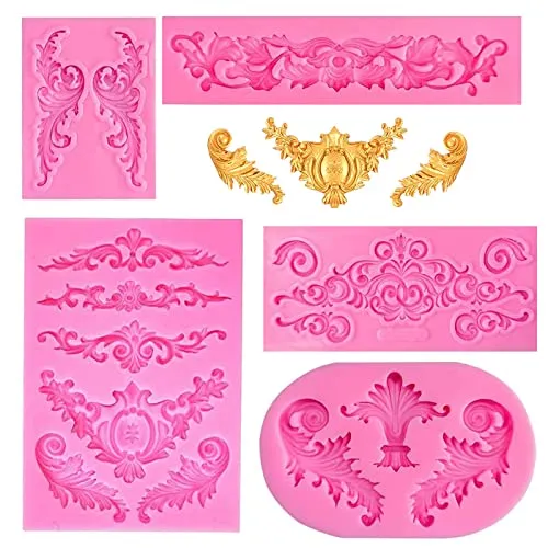 DINGFENG 5 Stücke Fondant Formen Silikon, Fondant Barock 3D Barock Vintage Silikonform Fondant,Vintage Formen Silikon, Relief Silikonformen, für Fudge, Kuchen, Schokolade, Dessertdekoration