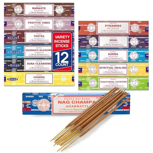 Satya Räucherstäbchen-Set mit verschiedenen Aromen, 12-teiliges Set