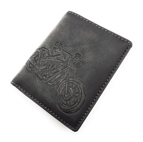 Lemasi Mini-Geldbörse Herren Büffelleder mit Motorrad-Prägung