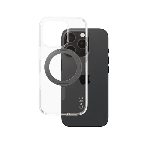 CARE by PanzerGlass Feature Case für iPhone 16 Pro - Transparent Schwarz mit Kickstand & MagSafe - Apple Schutzhüllen mit praktischem Kickstand und MagSafe-Kompatibilität für optimalen Schutz und Funktionalität.