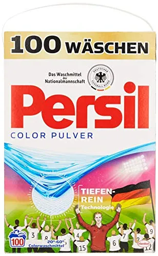 Persil Color Pulver (100 Waschladungen) - Hochwirksames Colorwaschmittel - Waschmittel mit Tiefenrein-Plus Technologie für kraftvolle Fleckentfernung und leuchtende Farben. Schützt Fasern und sorgt für langanhaltende Frische. Nachhaltige Verpackung aus 100% recyceltem Papier.