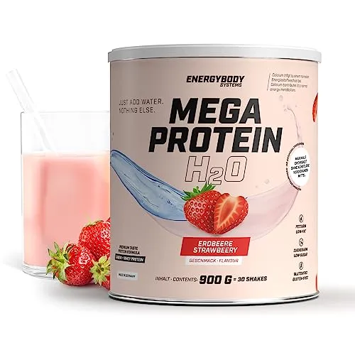 Energybody Systems Mega Protein H2O – Eiweißpulver für Wasser, 900 g - Cremige Eiweißshakes mit Mehrkomponenten-Protein, einfach mit Wasser zubereitet. Ideal für Muskelaufbau und Gewichtsmanagement – ohne künstliche Verdickungsmittel und zuckerarm.