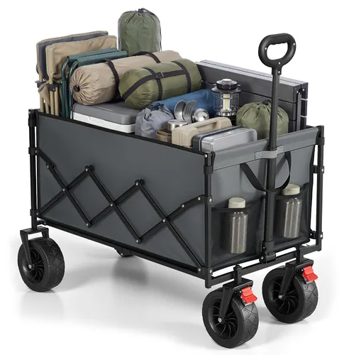 SONGMICS Handwagen faltbar, 200 L, bis 180 kg belastbar | Gartenwagen mit 4 verstärkten Rollen, taubengrau, SANDY Kollektion GFW201G101