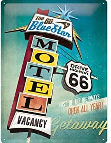 Blechschild Metallschild 30 x 40 cm - Motel Bluestar Vintage - Charmantes Metallschild im Vintage-Stil, gewölbt und geprägt. Ideal für die Dekoration im Innenbereich. Maße: 30 x 40 cm, aus robustem Metall gefertigt.