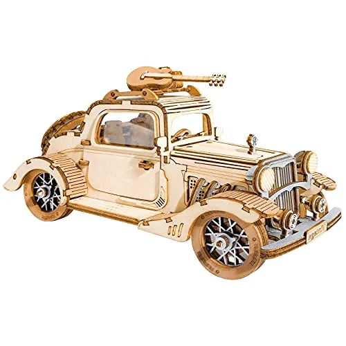 ROBOTIME Vintage Car Wooden Model Puzzle Set, EIN 3D Puzzle Und Bastelset Für Erwachsene Und Kinder Als Geschenk Oder Dekoration