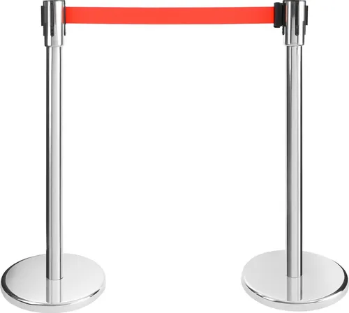 AREBOS Personenleitsystem 2er Set | Flexibles Absperrband mit 190 cm Reichweite - Absperrbänder für vielseitige Anwendungen, ideales System zur Menschenführung mit ausziehbarem Band bis 190 cm und stabilen Edelstahlständern für hohe Flexibilität und Sicherheit.