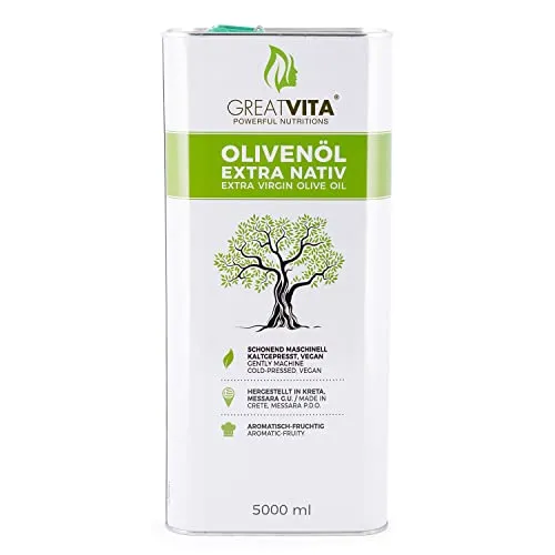 GreatVita Olivenöl, extra nativ & kaltgepresst, 5000ml - Fruchtiges Premium-Öl - Speiseöle: Hochwertiges, kaltgepresstes Olivenöl in Rohkostqualität, reich an ungesättigten Fettsäuren und ideal für Dressings, Dips und als Kosmetiköl.