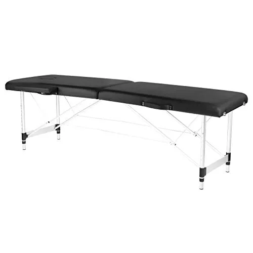 ACTIVESHOP Massageliege Klappbar Massagetisch Kosmetikliege Behandlungsliege Massage Table Komfort mit 2 Zonen höhenverstellbaren Aluminium-Füßen und Premium-PU-Leder mit Tragetasche Schwarz