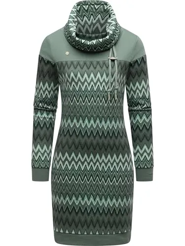 Ragwear Damen Langarm Minikleid modisches Freizeitkleid mit Schlauchkragen Chlloe Zig Zag YOUMODO Dusty Green Gr. L