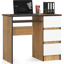 Computertisch Bürotisch mit ausziehbarer Tastaturablage, Laminatplatte mit ABS-Kante, mit 3 Schubladen rechts, 90 x 50 x 77 cm, Eiche weiß - Weiß