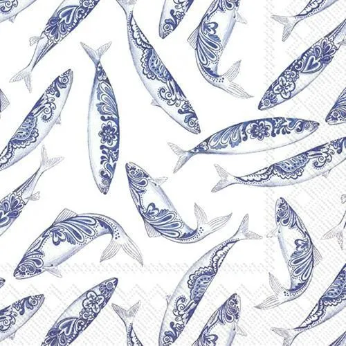Servietten Fische blau Tiere Meer Tischdeko Decorative Fish white 33x33cm 20
