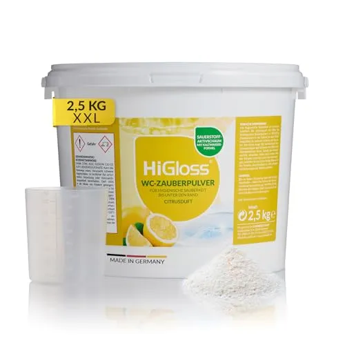 HiGloss WC Zauberpulver 2,5 kg – Hochwirksamer WC Reiniger mit Schmutzfinder-Technologie für gründliche Klo Reinigung bis unter den Rand – Ergiebiger Kloreiniger mit Frischeduft Citrus