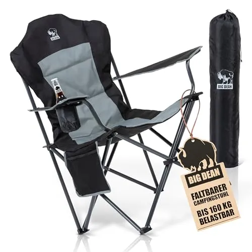 BigDean Luxus Campingstuhl Faltbar 160 KG Belastbar Ultragroß mit Hochlehner Bequem Gepolster Klappstuhl