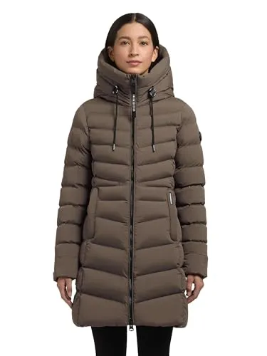 khujo Damen langer Wintermantel warmer Steppmantel mit großer verstellbarer Kapuze Tuhani5 Dull Green Gr. M