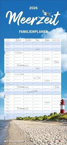 Meerzeit Familienplaner 2026 - Familienkalender mit atemberaubenden Naturaufnahmen von Nord- bis Ostsee, ideal für die Organisation von Familienaktivitäten und für maritime Urlaubsstimmung.