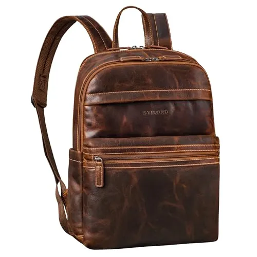STILORD 'Gunnar' Echtleder Laptop Rucksack 16 Zoll - Tagesrucksäcke mit gepolstertem Laptopfach für 16 Zoll Geräte, stilvolles Vintage Design und praktische Trolley-Halterung für Reisen und Alltag.