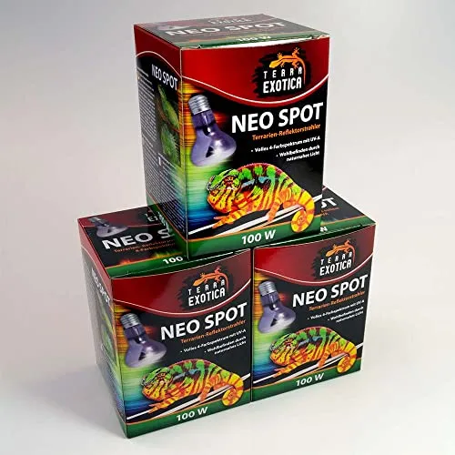 Terra Exotica Neo Spot - Terrarien-Reflektorstrahler mit UV-Strahlung für Terrarienbewohner - Wärme- und Lichtquelle für Ihr Terrarium 25W, 40W, 60W, 75W, 100W und 150 Watt (1, 100 W)