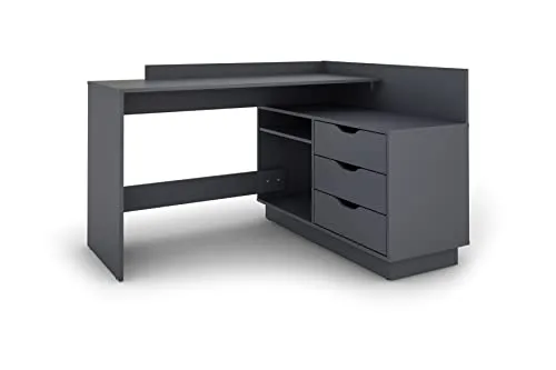 byLIVING Winkelschreibtisch Belfast - Flexibler Eckschreibtisch in Anthrazit - Kinderschreibtisch mit 3 Schubkästen und wahlweise montierbarer Arbeitsplatte, aus nachhaltigen Materialien gefertigt und ideal für optimale Raumnutzung.