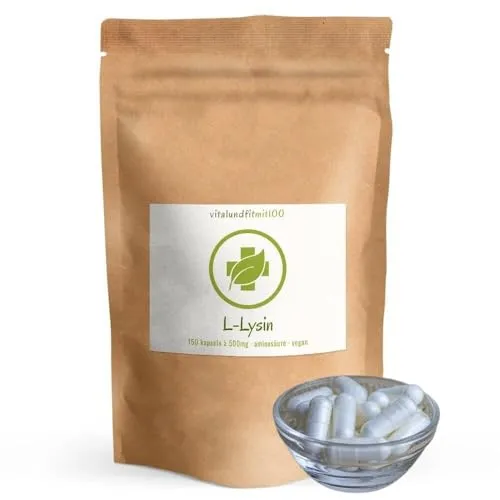 L-Lysin Kapseln 150 Kapseln à 500 mg - essentielle Aminosäure - in Premiumqualität - 100% vegan - glutenfrei, lactosefrei - ohne Konservierungsstoffe - ohne Hilfs- u. Zusatzstoffe